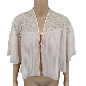 Barbizon Vintage Cream Lace Pink Nylon Pleated Bed Jacket Coquettegirl